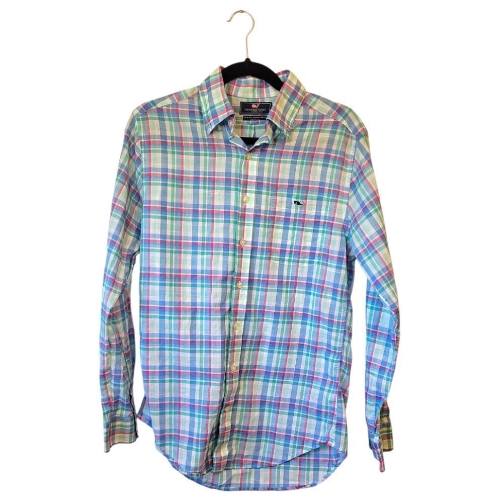 Vineyard Vines Men's 100% Cotton Pastel Plaid Slim Fit Tucker Shirt Size S